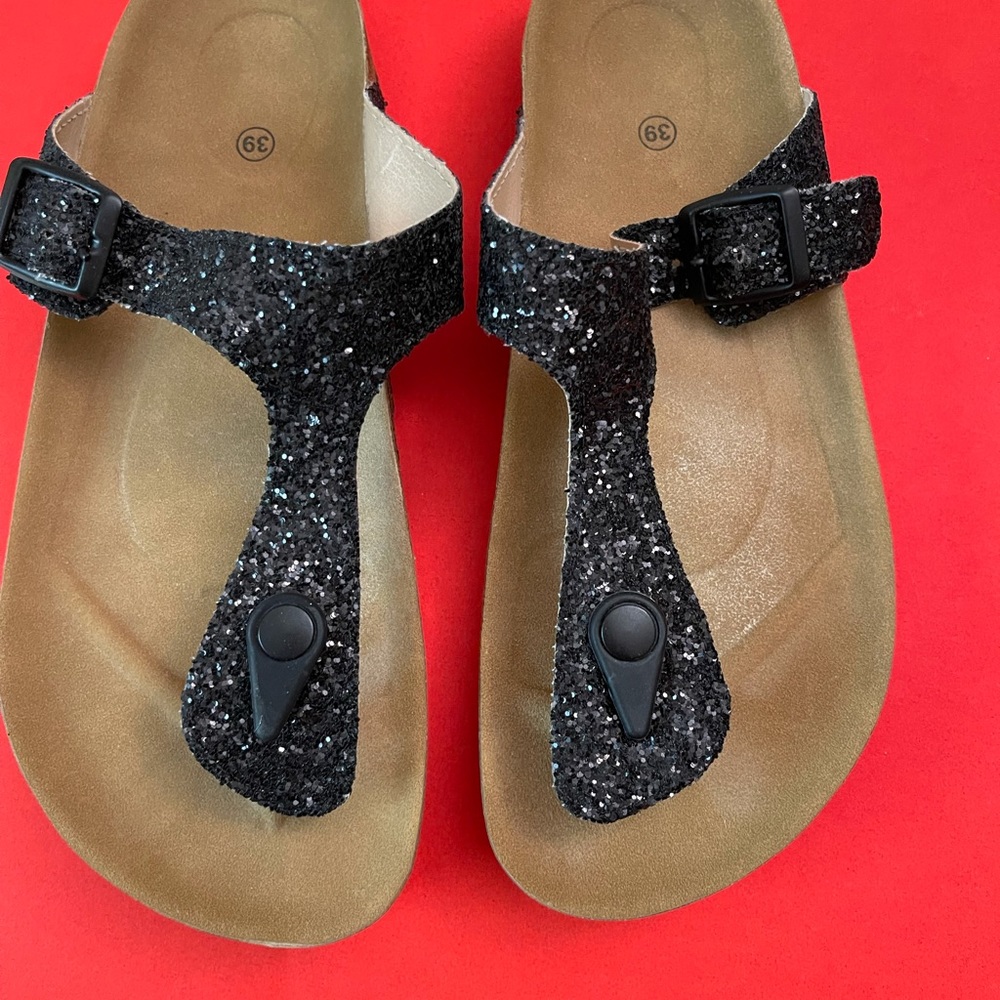 Black glitter sandals